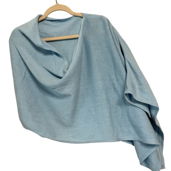 Caroline Grace Cotton Cashmere Baby Blue Asymmetrical Poncho Sweater Layer OS - Picture 2 of 13